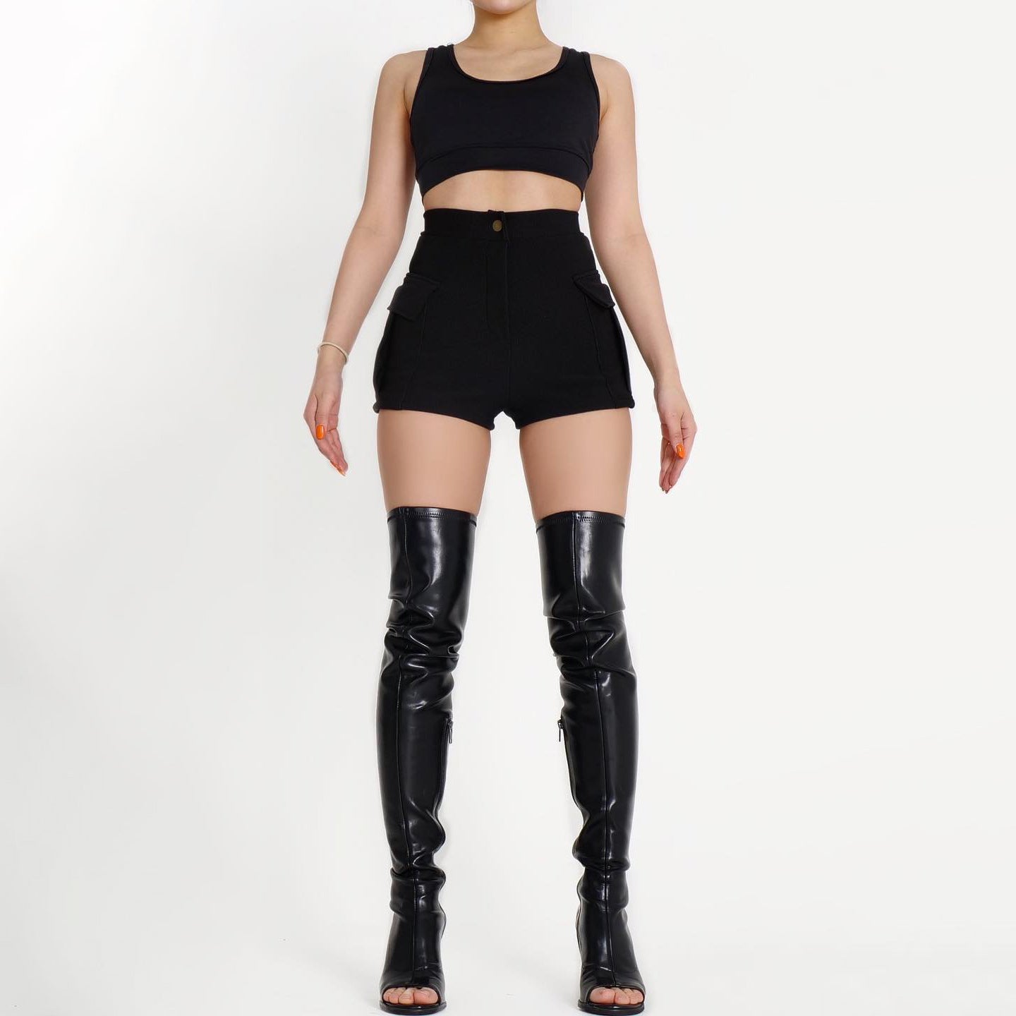 Korea Dongdaemun new high-waisted tight shorts 2024, double pockets, buttocks high-waisted sexy pants