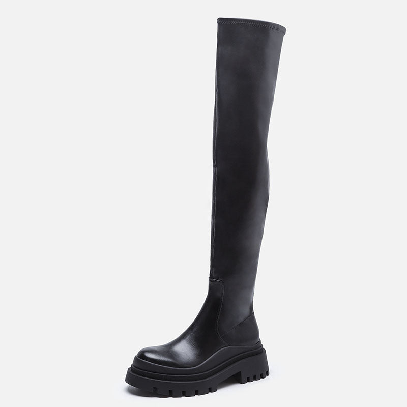 Over-the-knee boots women's fall/winter 2024 new black stretch platform increases the tide of K-dance jazz dance glaze knight boots