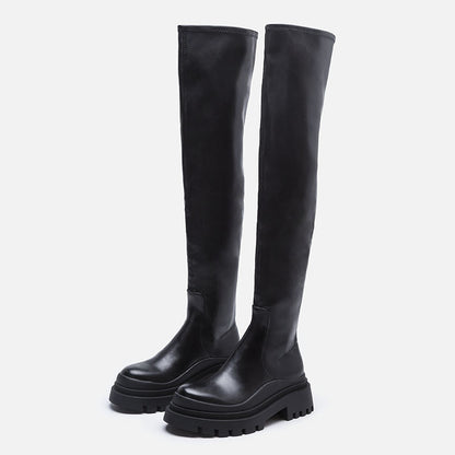 Over-the-knee boots women's fall/winter 2024 new black stretch platform increases the tide of K-dance jazz dance glaze knight boots