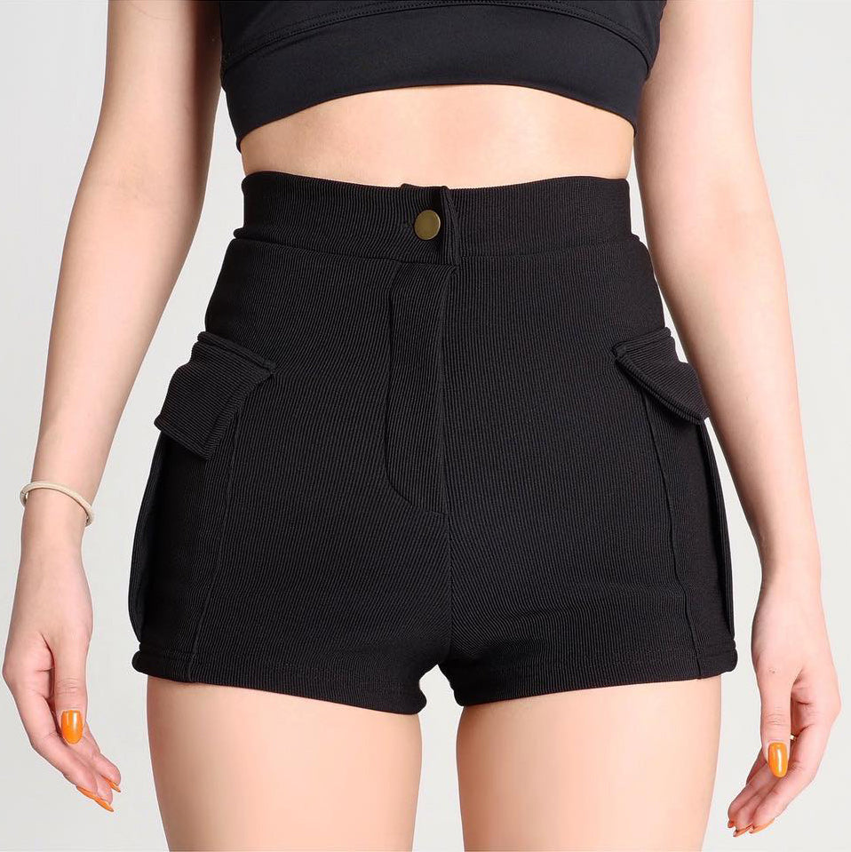 Korea Dongdaemun new high-waisted tight shorts 2024, double pockets, buttocks high-waisted sexy pants