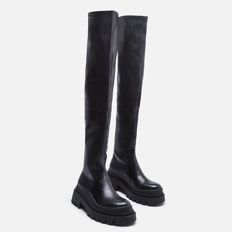Over-the-knee boots women's fall/winter 2024 new black stretch platform increases the tide of K-dance jazz dance glaze knight boots