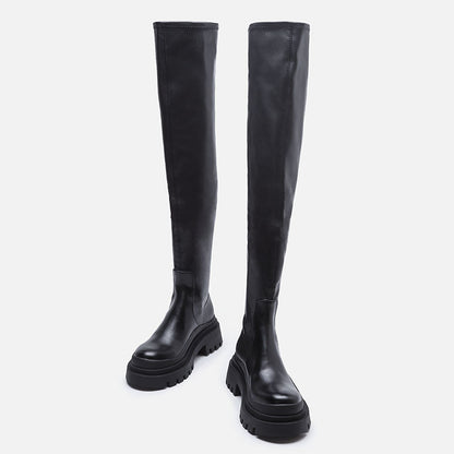 Over-the-knee boots women's fall/winter 2024 new black stretch platform increases the tide of K-dance jazz dance glaze knight boots