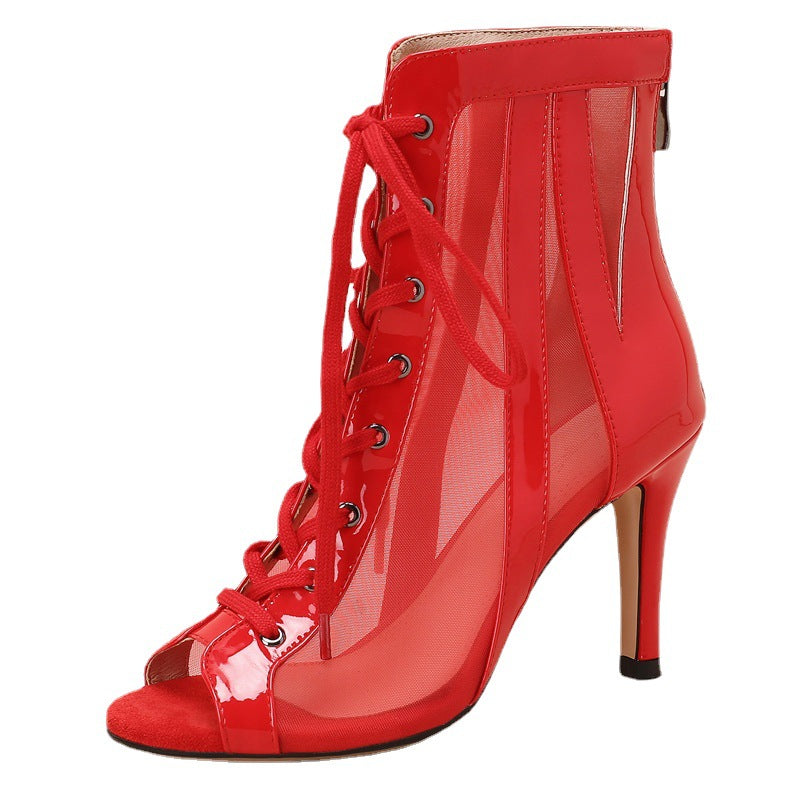 White Jazz Dance Fish Mouth High Heels HEELS Dance Shoes Mesh Short Boots Dance Shoes Sandals Dancing Women