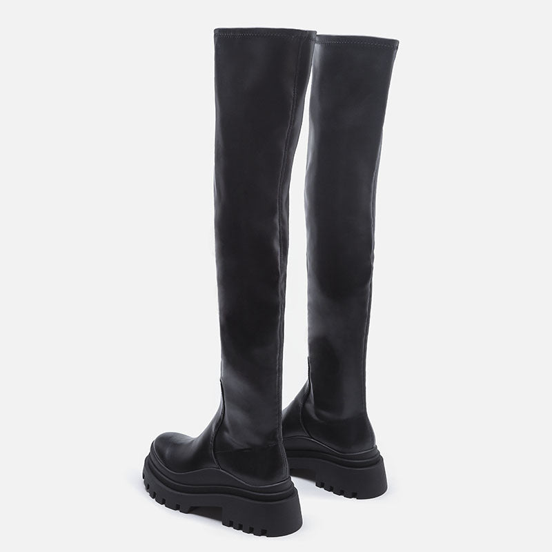 Over-the-knee boots women's fall/winter 2024 new black stretch platform increases the tide of K-dance jazz dance glaze knight boots