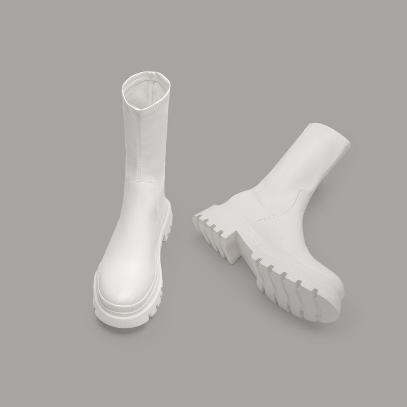 Martin boots women's autumn winter 2024 new black stretch booties thick sole increase Korean dance jazz dance middle tube student