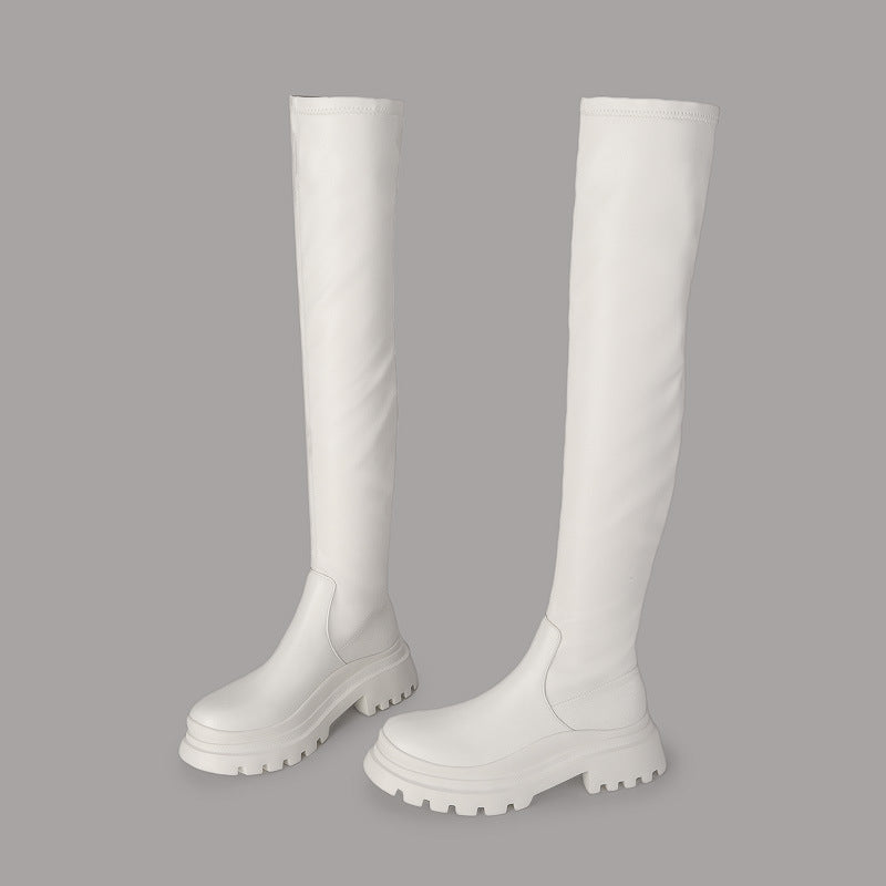 Over-the-knee boots women's fall/winter 2024 new black stretch platform increases the tide of K-dance jazz dance glaze knight boots