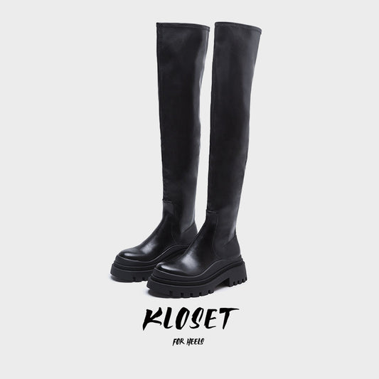 Over-the-knee boots women's fall/winter 2024 new black stretch platform increases the tide of K-dance jazz dance glaze knight boots