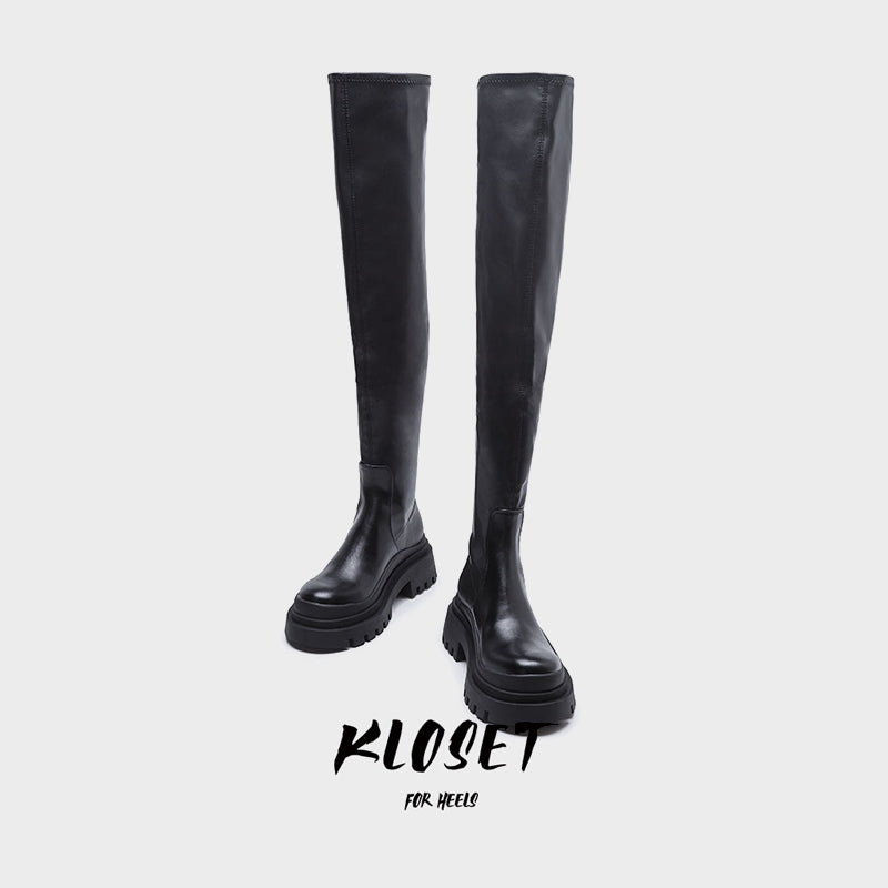 Over-the-knee boots women's fall/winter 2024 new black stretch platform increases the tide of K-dance jazz dance glaze knight boots