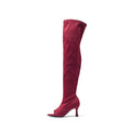 Christmas burgundy jazz dance heels dancing shoes wine glass heel mouth over-the-knee boots stretch boots