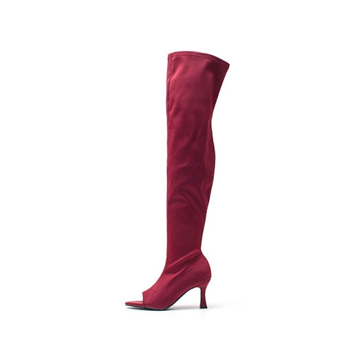 Christmas burgundy jazz dance heels dancing shoes wine glass heel mouth over-the-knee boots stretch boots
