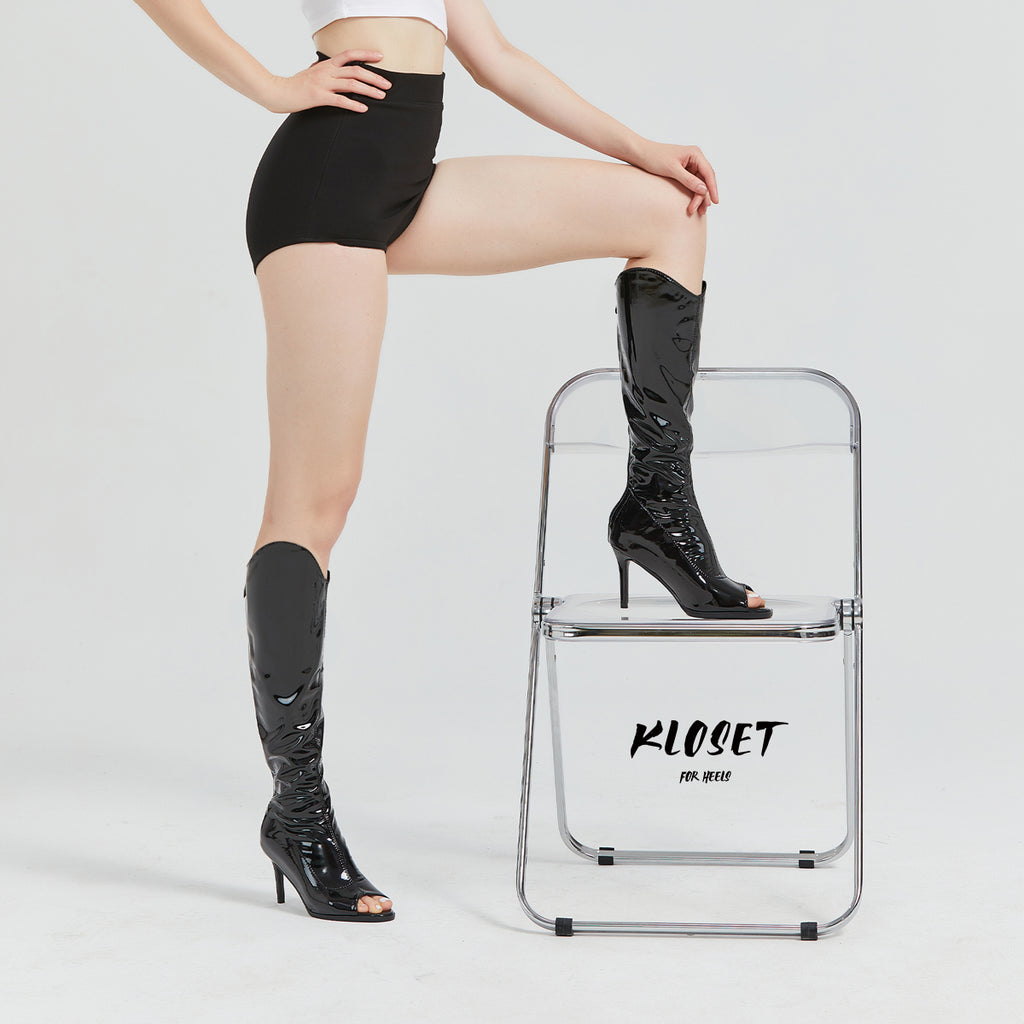 V-neck boots, jazz high heels, heels dancing shoes, patent leather, sexy and elastic