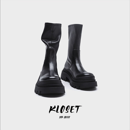 Martin boots women's autumn winter 2024 new black stretch booties thick sole increase Korean dance jazz dance middle tube student