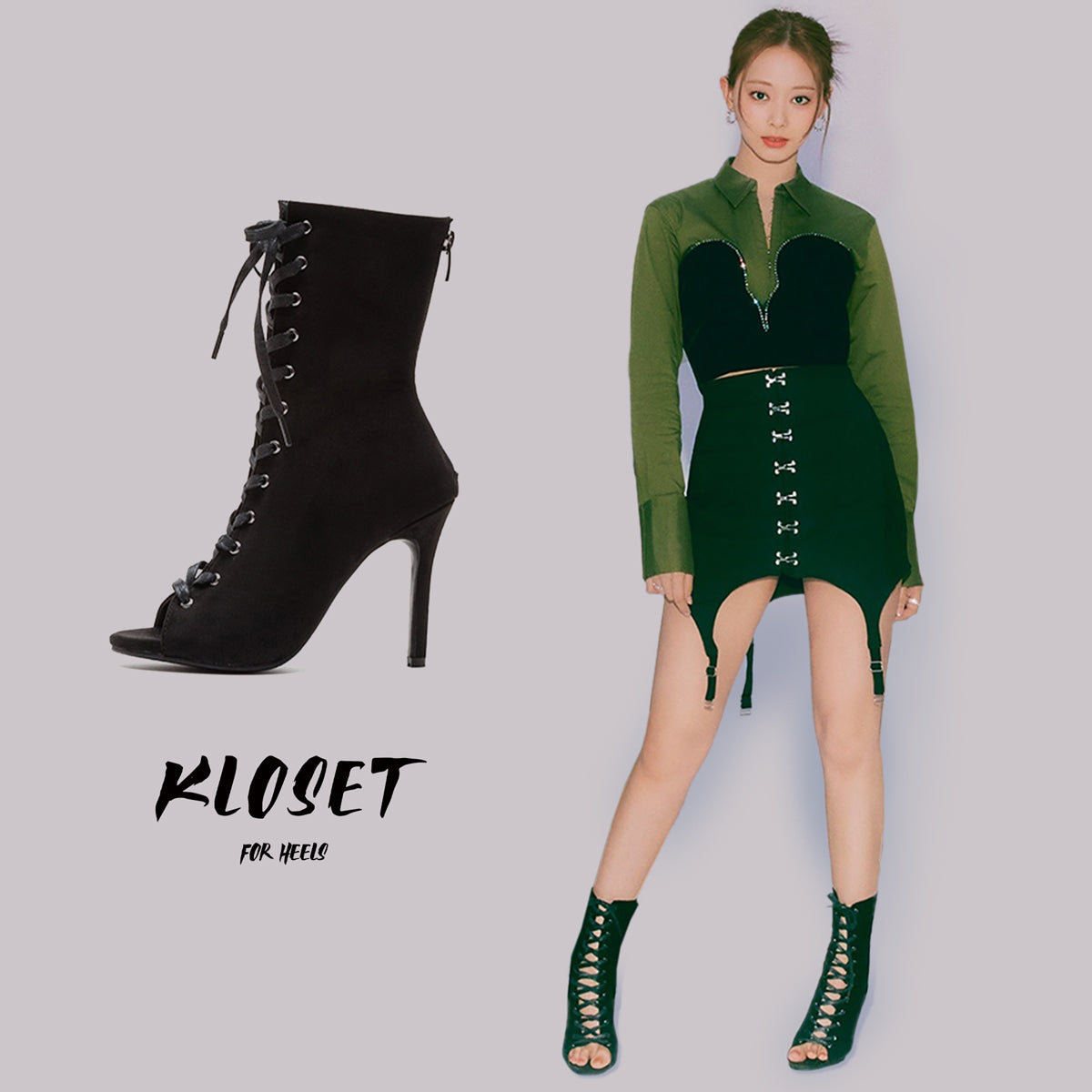 TWICE 쯔위 (Tzuyu)same style丨lace-up fishmouth boots, women's jazz dance special high heels HEELS dance shoes jazz