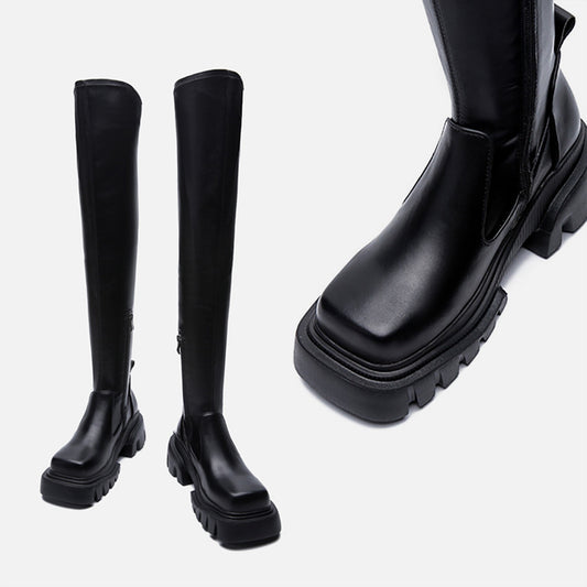 Sugar cube knee boots women's fall/winter 2024 new stretch skinny boots small man boots women's platform boots