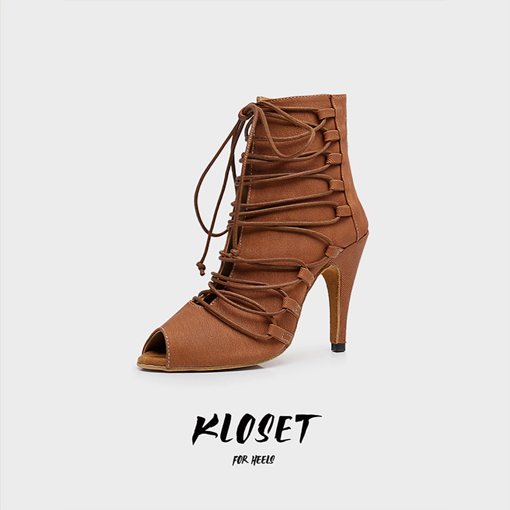 Lace-up jazz dance high heels, short sandals, openwork dancing shoes, soft-soled high-top dance shoes heels