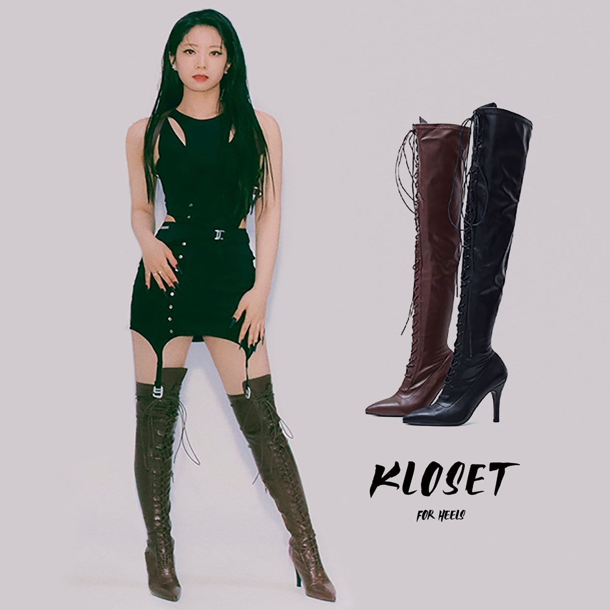 TWICE 김다현（Kim DaHyun） with lace-up female jazz dance heels over-the-knee heels dancing shoes jazz