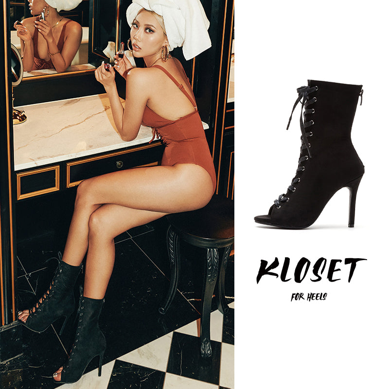 TWICE 쯔위 (Tzuyu)same style丨lace-up fishmouth boots, women's jazz dance special high heels HEELS dance shoes jazz