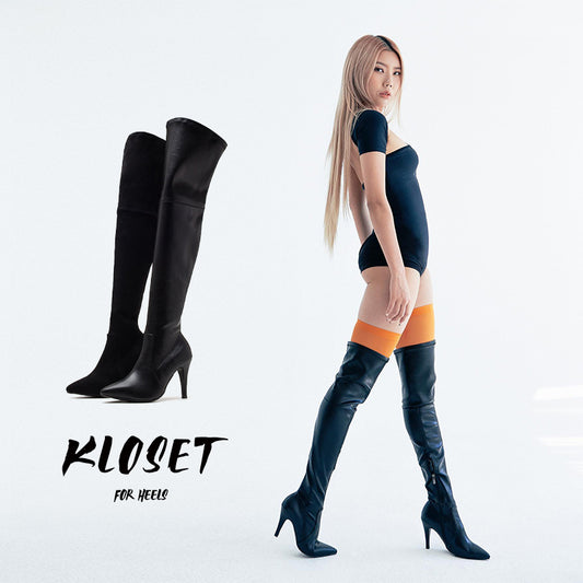 Pointed toe boots, jazz dance heels, over-the-knee knight boots, hot girls heels dancing shoes, black thin heels