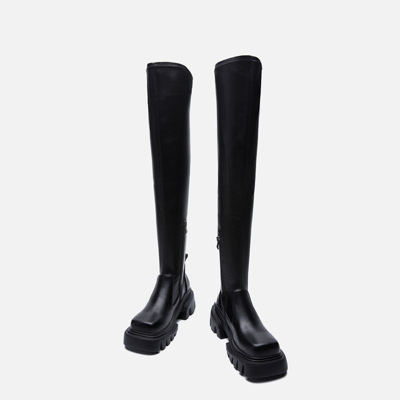 Sugar cube knee boots women's fall/winter 2024 new stretch skinny boots small man boots women's platform boots