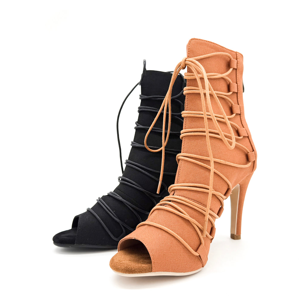 Lace-up jazz dance high heels, short sandals, openwork dancing shoes, soft-soled high-top dance shoes heels