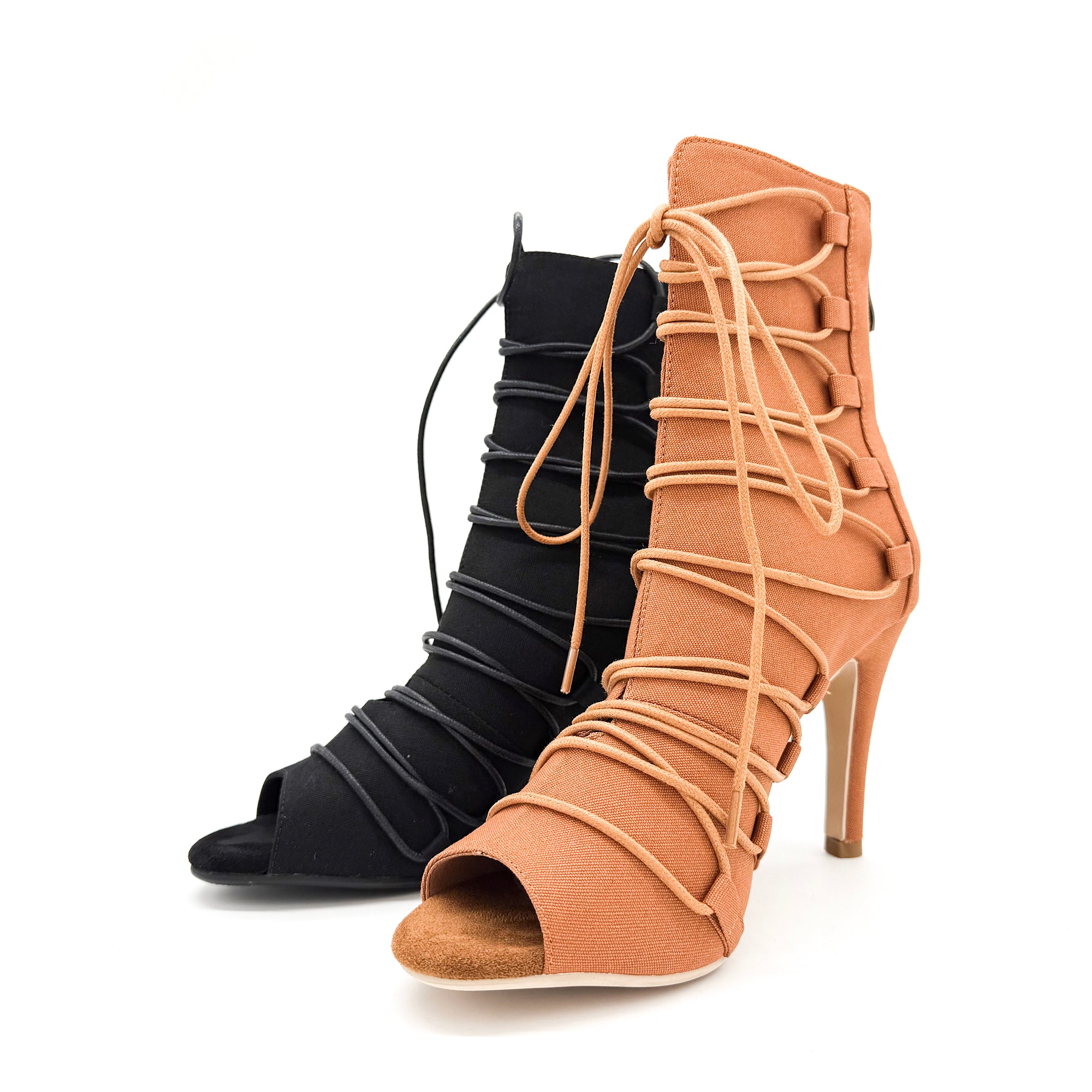 Lace-up jazz dance high heels, short sandals, openwork dancing shoes, soft-soled high-top dance shoes heels