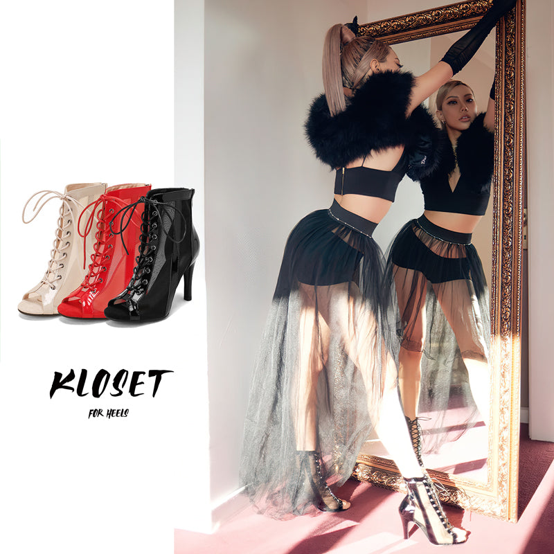 White Jazz Dance Fish Mouth High Heels HEELS Dance Shoes Mesh Short Boots Dance Shoes Sandals Dancing Women