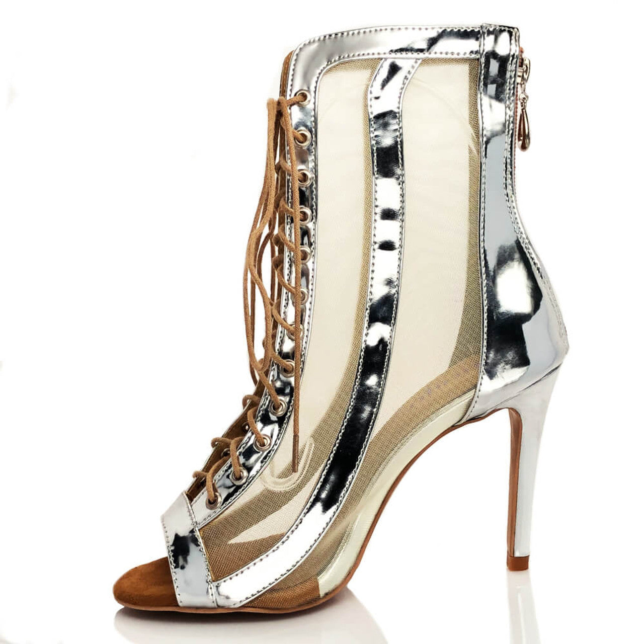 Silver fishbill strappy jazz dance heels dancing shoes stretch dancing booties summer open-toe sandals