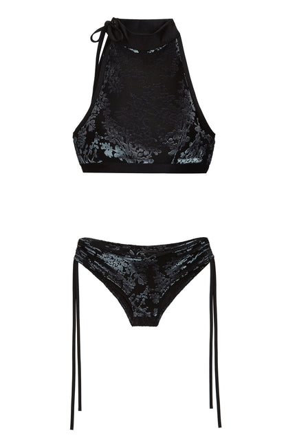 Golden velvet pole dancing clothing underwear female polewear lace-up bra suspenders shorts suit