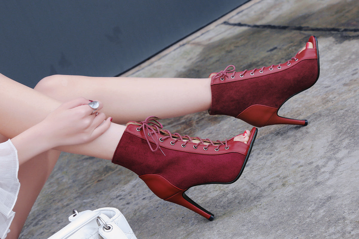 Lace boots, jazz dance-only high heels, sexy dancing heels dancing shoes, booties, summer open-toed fishmouth sandals