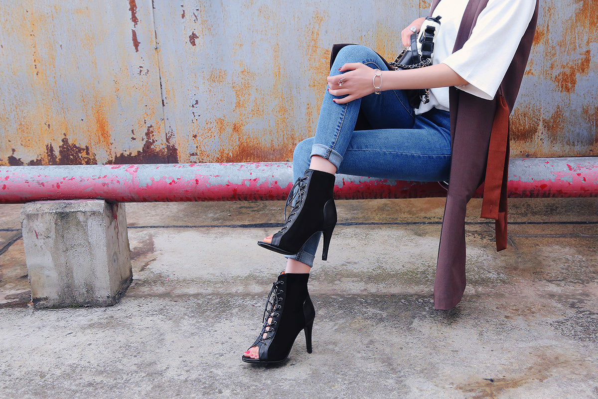 Lace boots, jazz dance-only high heels, sexy dancing heels dancing shoes, booties, summer open-toed fishmouth sandals