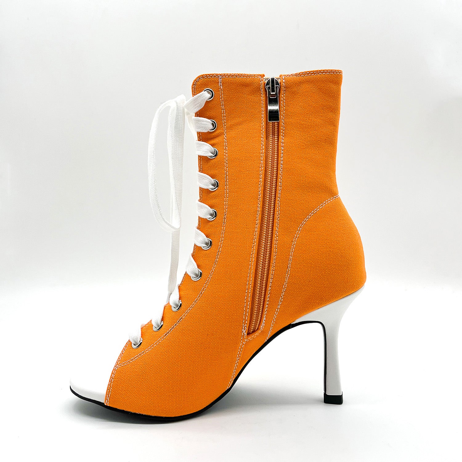 Canvas women's boots, short fishmouth booties, elastic high-heeled shoes for jazz dance, HEELS dancingshoes