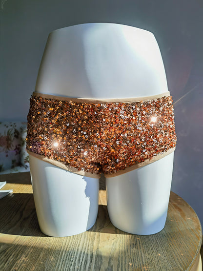 low-rise stretchy semi-wrapped hipster heels dancing shorts, non-tacky popping glitter with sequins,  fashionable, versatile and sexy, can be worn outside