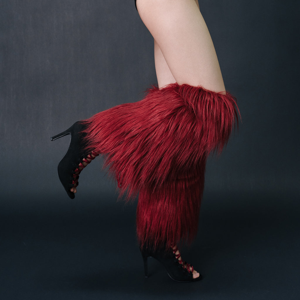 Christmas red faux wool heels boot covers, plush sock covers, mid-length fur fur high-top leggings, autumn/winter