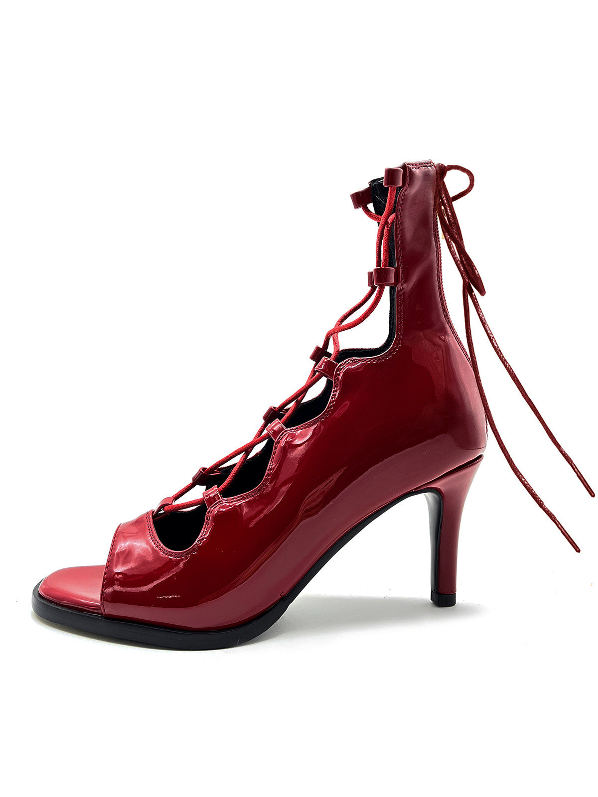 Red sexy jazz special dance shoes lace-up short heels openwork dancing shoes soft-soled boots heels women