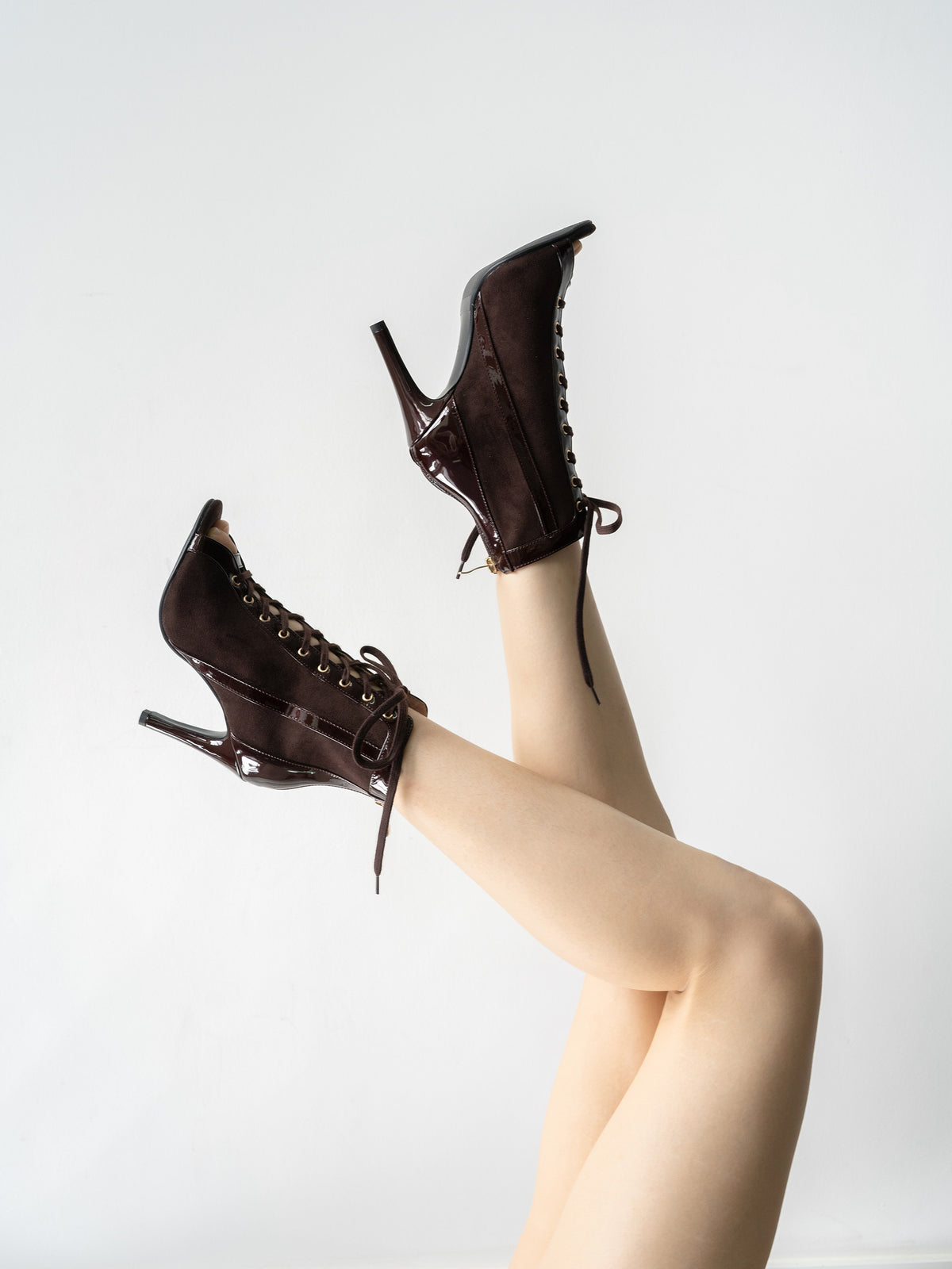 Original coffee color fish mouth strap jazz dance zipper high heels HEELS dance shoes brown boots open toe dance shoes