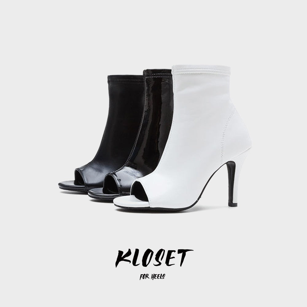 Heels jazz dance exclusive high heels, fish beak patent leather sandals, large size white stretch dancing booties for men and women