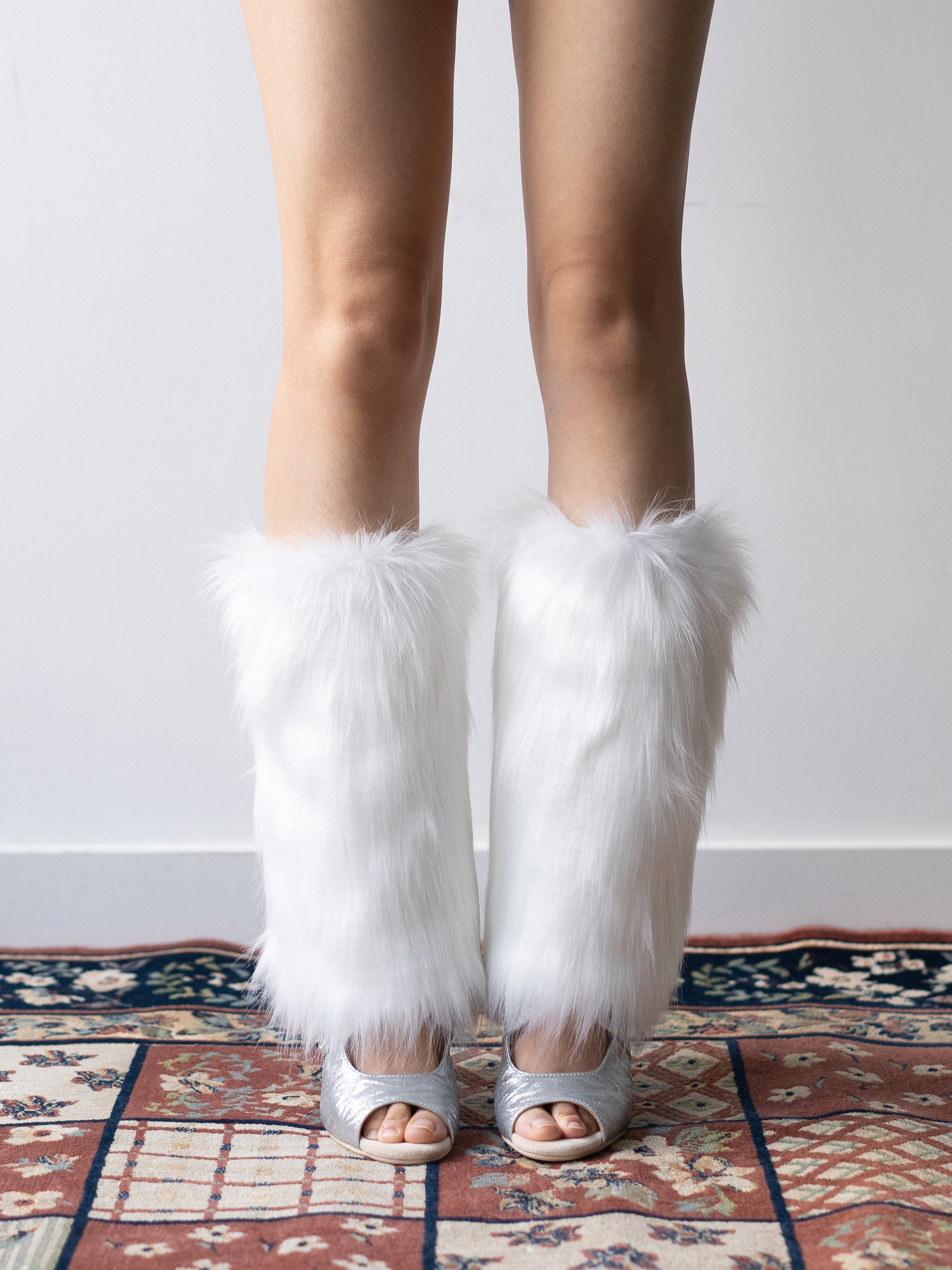 Heels boot cover furry leg cover y2k fox fur warm calf cover jk sock cover long hair imitation plush heel cover