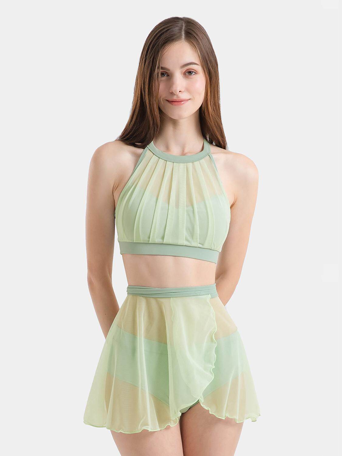 Pole dance costume underwear women's pololewear mesh bra gauze skirt suspender butt curtain anti-light shorts set