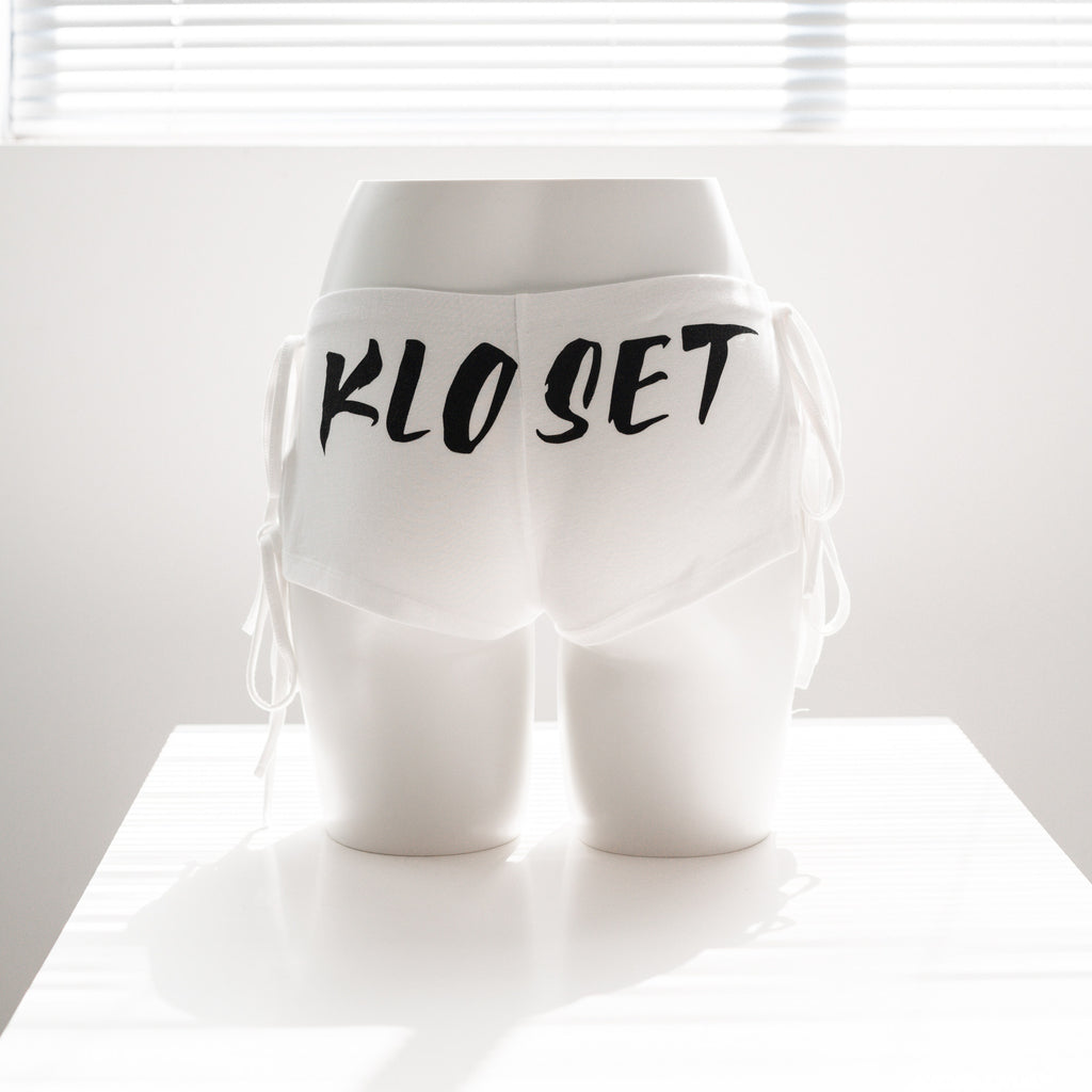 KLOSET printed white side slit lace-up shorts adjustable hot pants female heels sexy hot girls can be worn outside