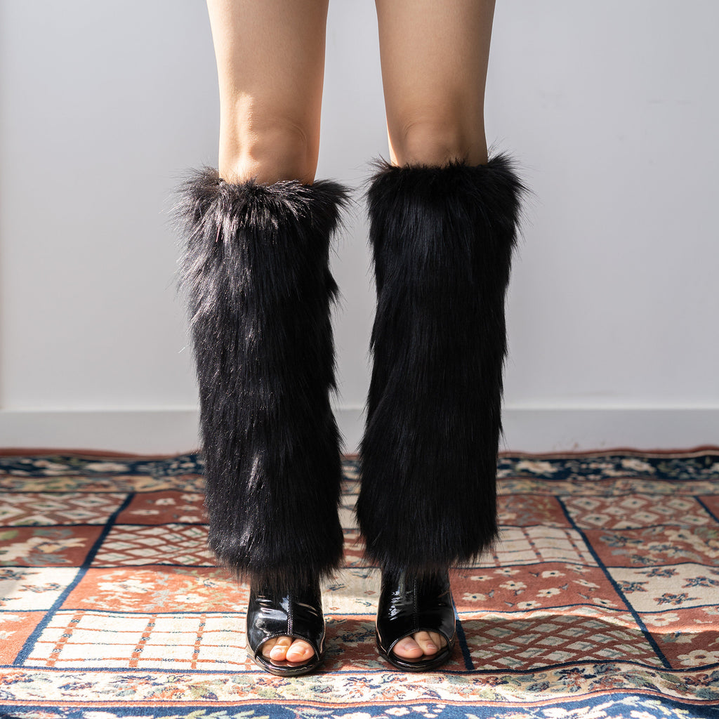 Heels boot cover furry leg cover y2k fox fur warm calf cover jk sock cover long hair imitation plush heel cover