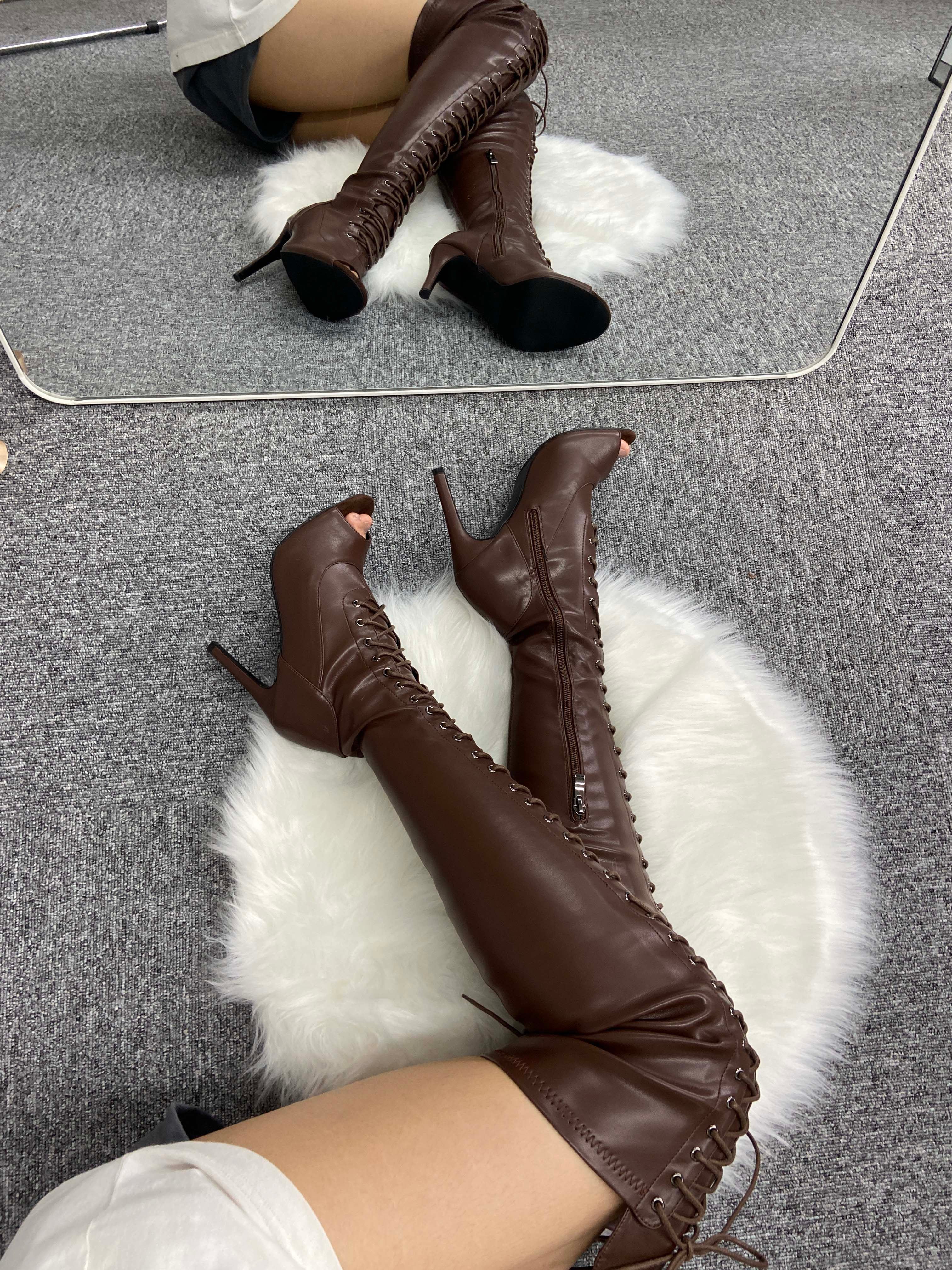 Lace-up fishmouth jazz dance special dancing high heels stretch over the knee length sexy HEELS dance shoes jazz