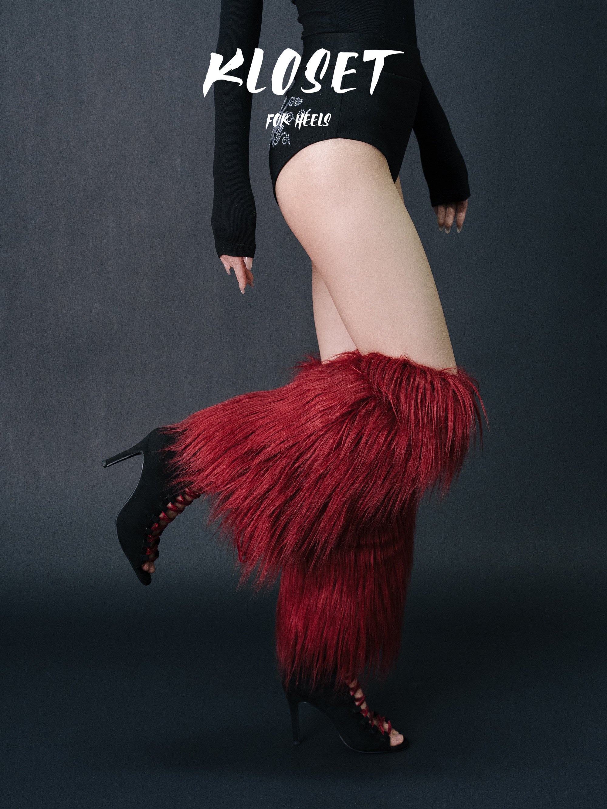 Christmas red faux wool heels boot covers, plush sock covers, mid-length fur fur high-top leggings, autumn/winter