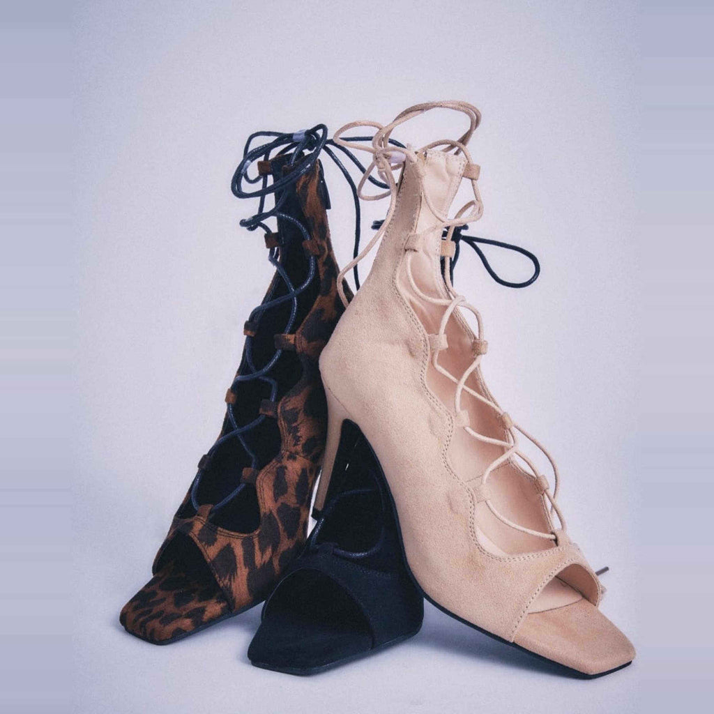 Leopard print sexy jazz special dance shoes lace-up short heels openwork dancing shoes soft sole boots heels women