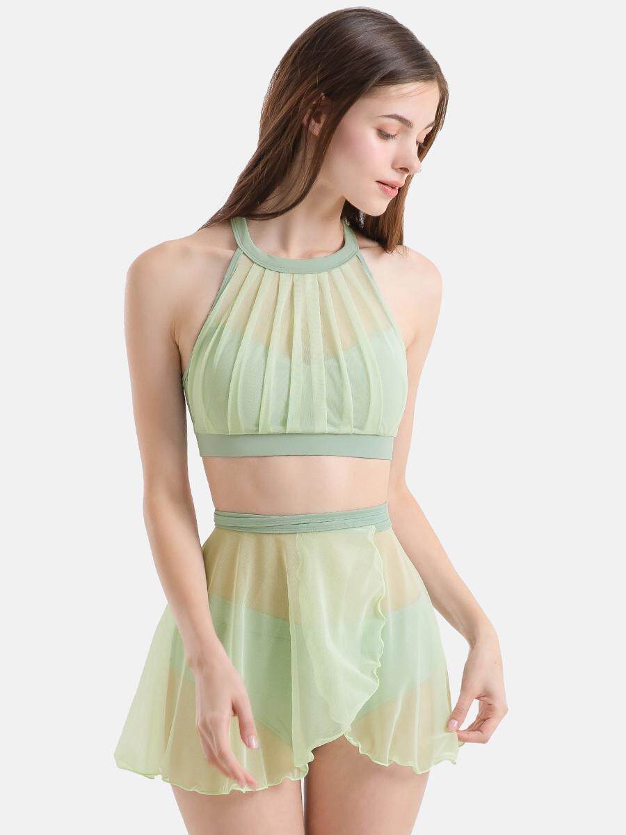 Pole dance costume underwear women's pololewear mesh bra gauze skirt suspender butt curtain anti-light shorts set