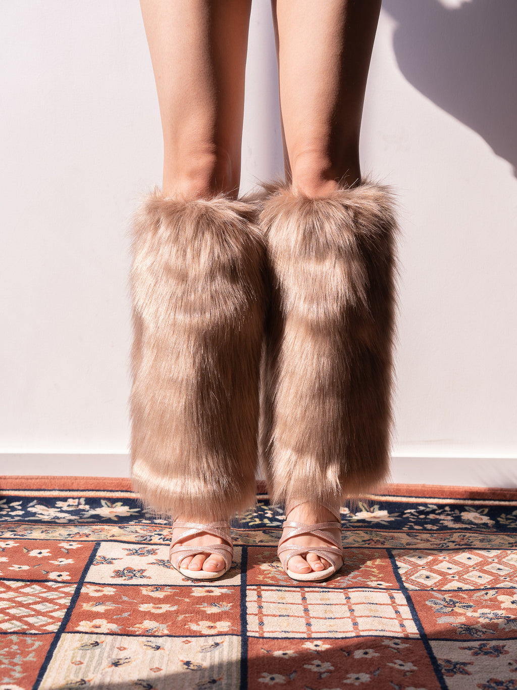 Heels boot cover furry leg cover y2k fox fur warm calf cover jk sock cover long hair imitation plush heel cover