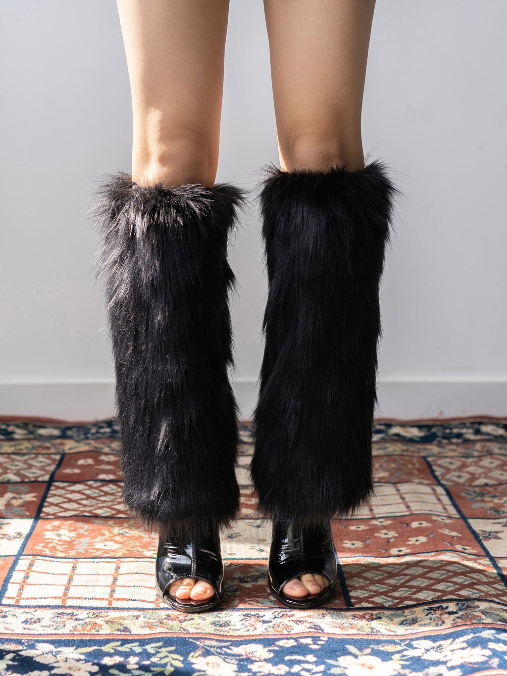 Heels boot cover furry leg cover y2k fox fur warm calf cover jk sock cover long hair imitation plush heel cover