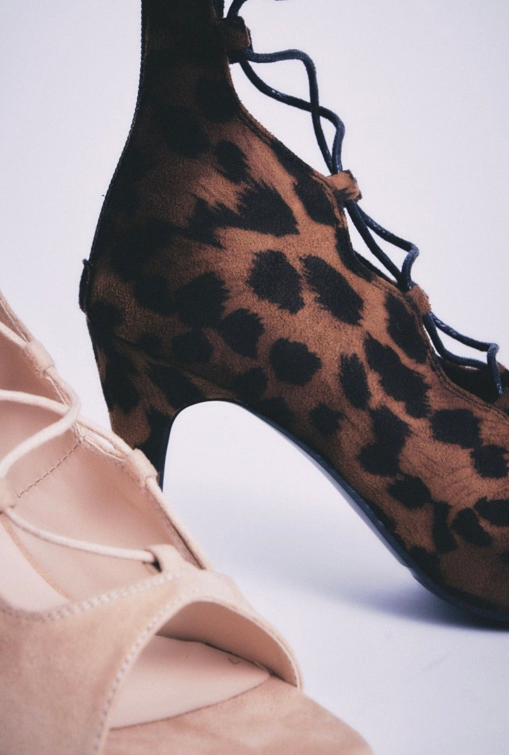 Leopard print sexy jazz special dance shoes lace-up short heels openwork dancing shoes soft sole boots heels women