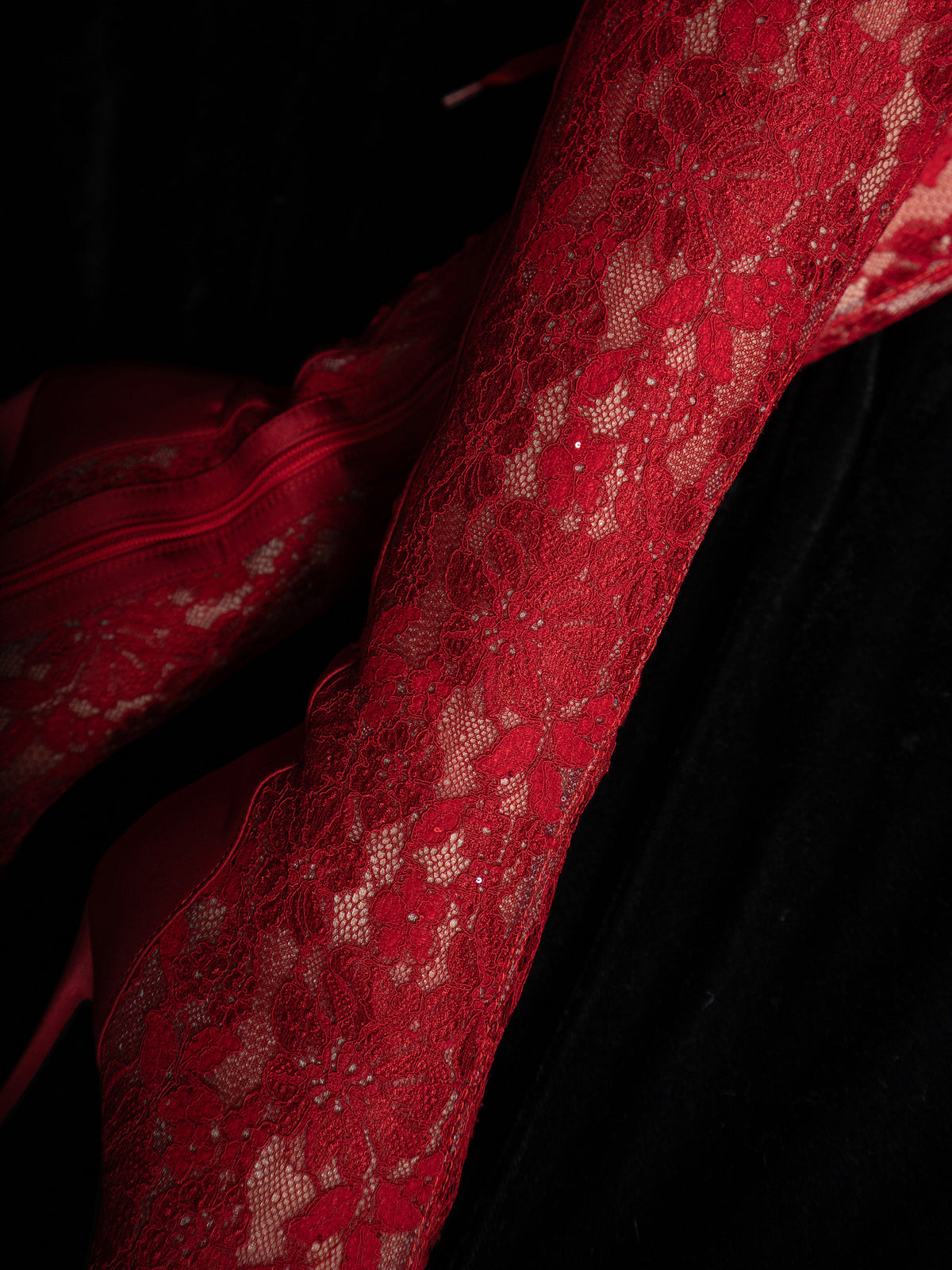 Original burgundy lace mesh over-the-knee fish-mouth high heels, back-lace knee-high jazz dance shoes, heels boots