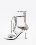 Sexy see-through jazz zipper dance shoes high heels openwork dancing shoes boots lace-up short heels women
