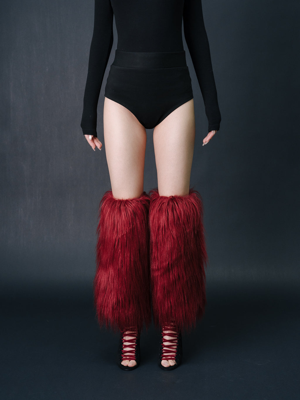 Christmas red faux wool heels boot covers, plush sock covers, mid-length fur fur high-top leggings, autumn/winter